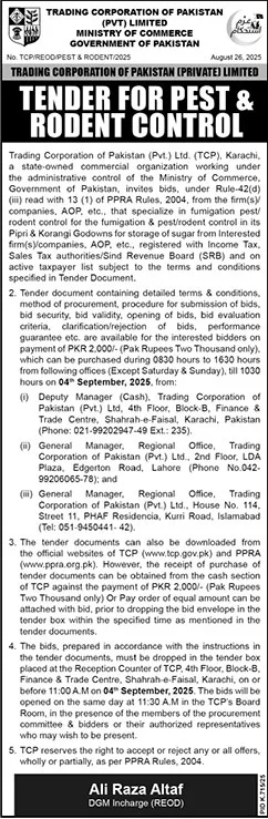 Trading Corporation of Pakistan Tender Notice